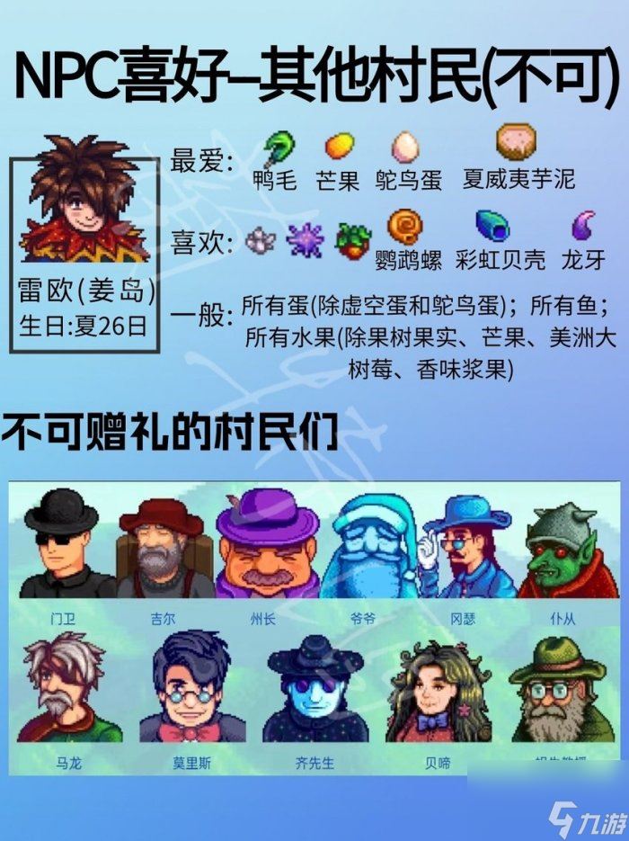 《星露谷物语》不可结婚npc喜好详情 不可结婚npc人物喜好一览